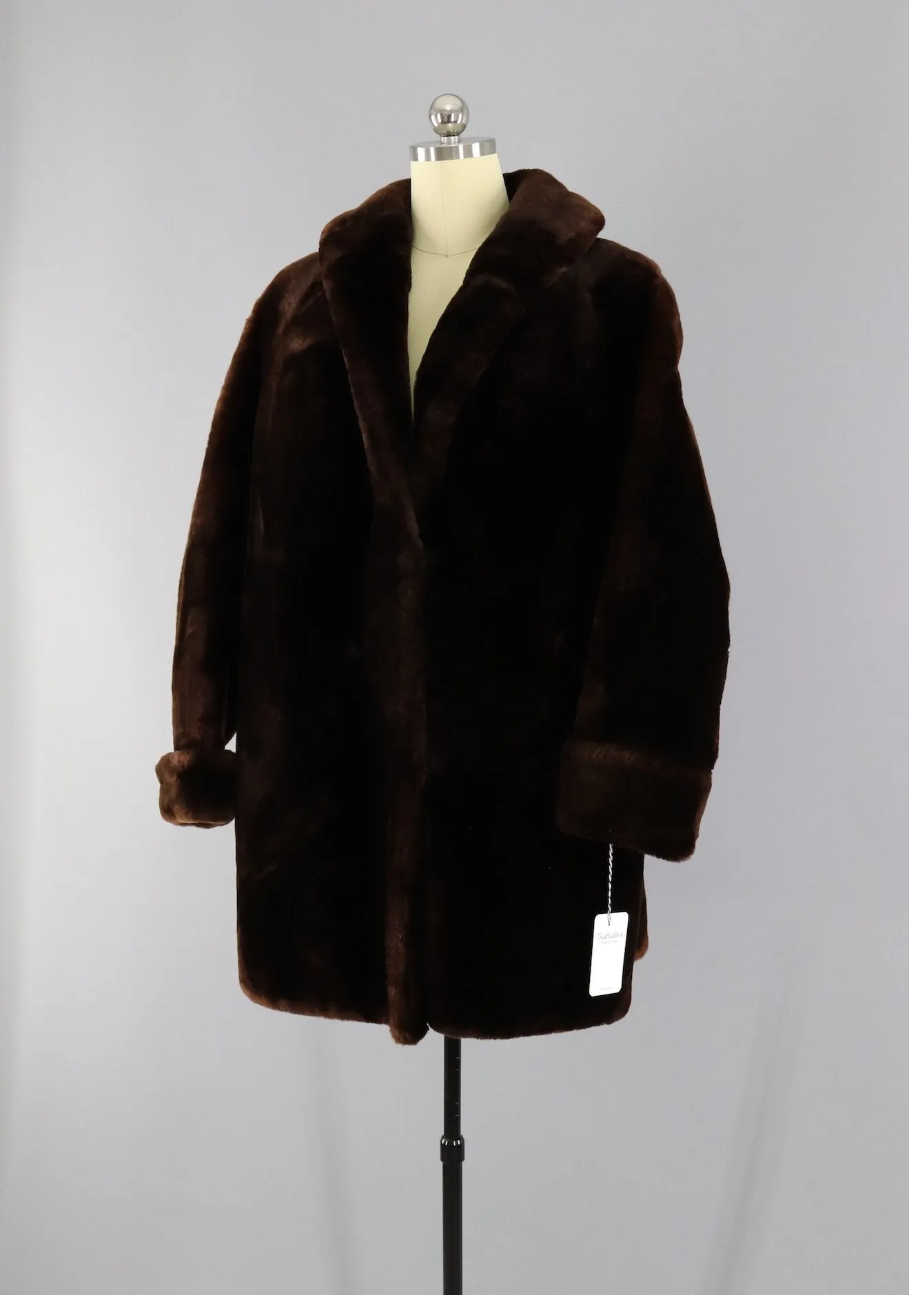 Vintage 1950s Mouton Fur Coat / Dark Brown Fur Sheared Lamb