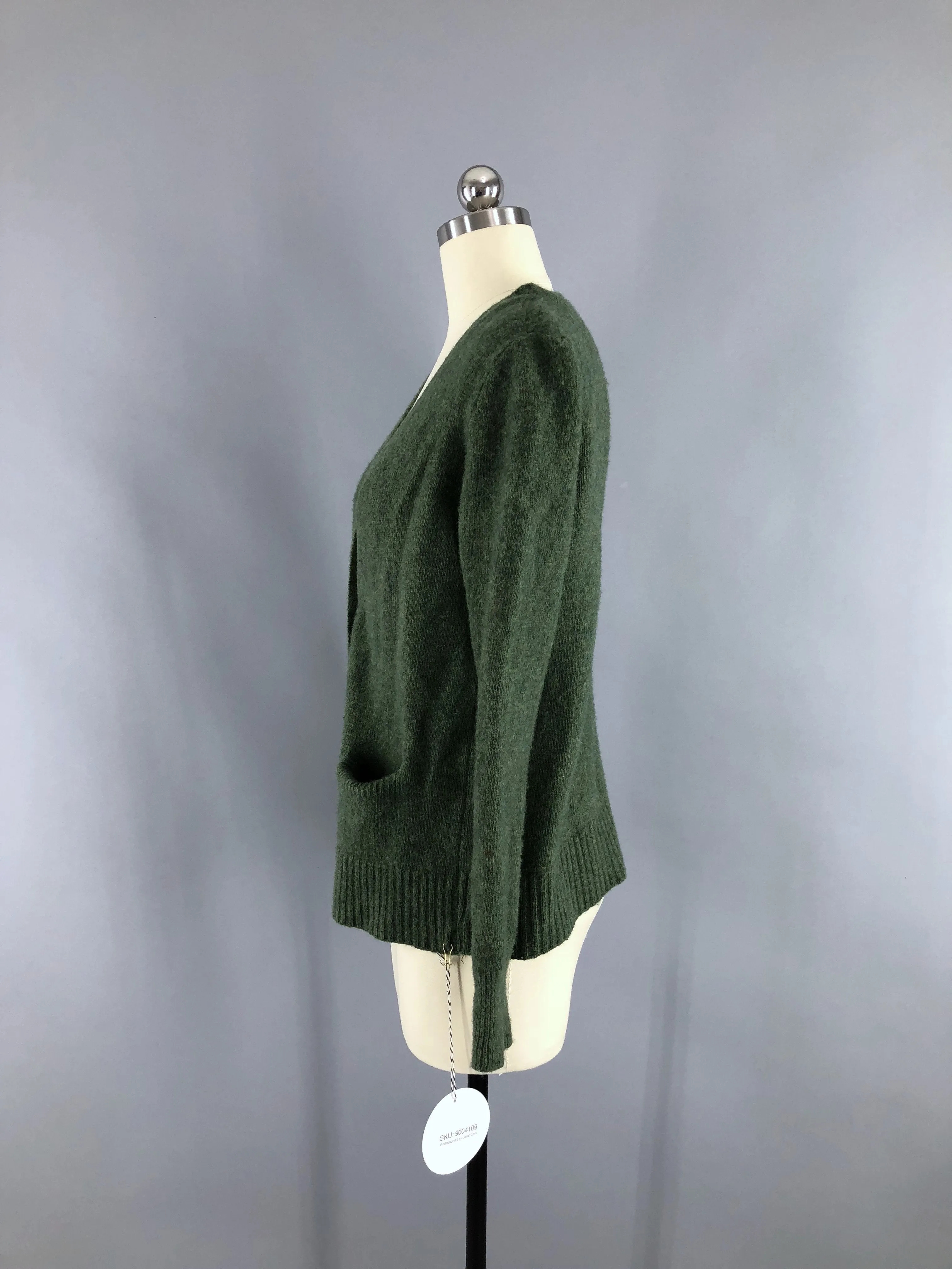 Vintage 1960s Olive Army Green Cashmere Blend Cardigan Sweater