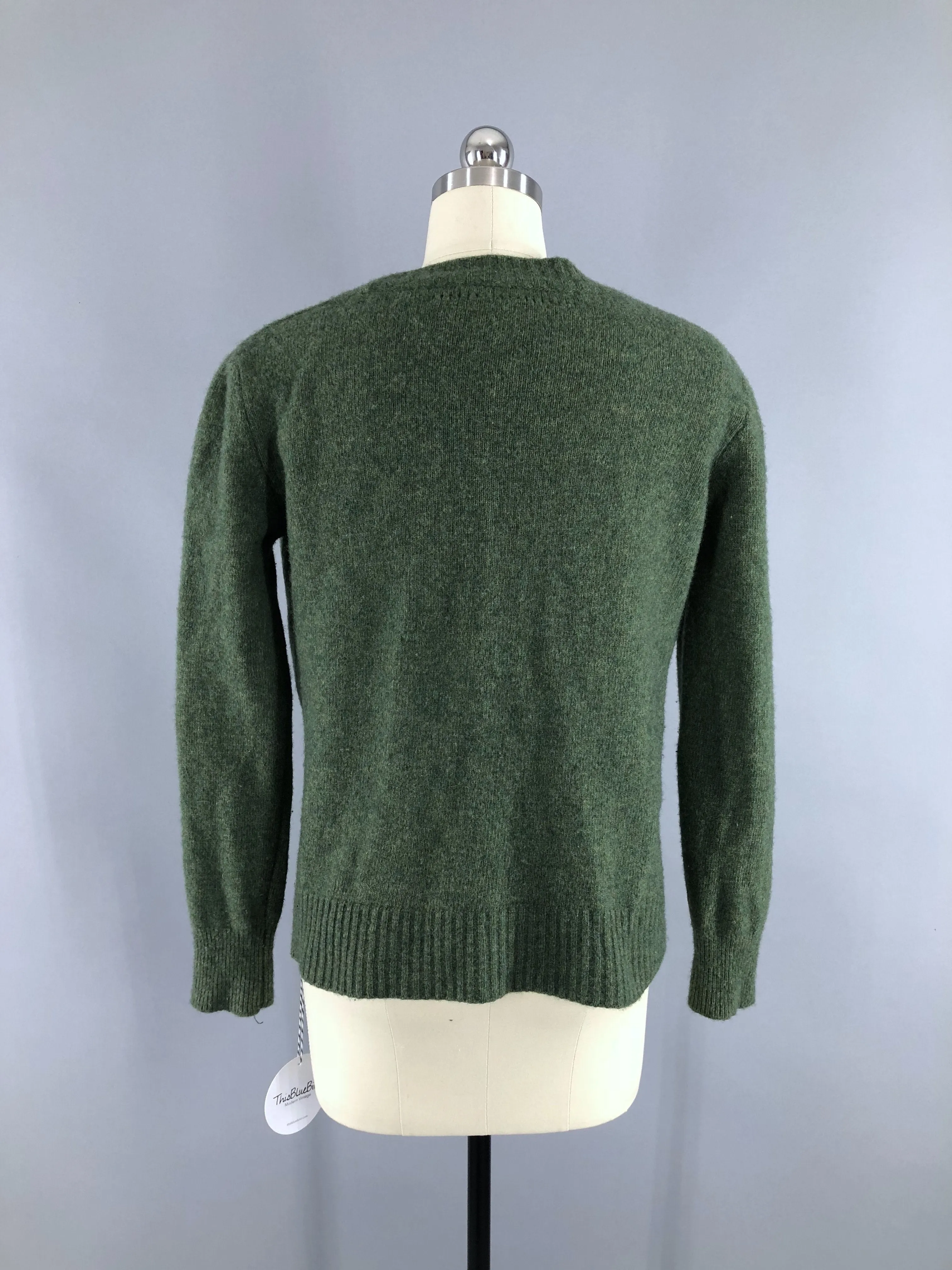 Vintage 1960s Olive Army Green Cashmere Blend Cardigan Sweater