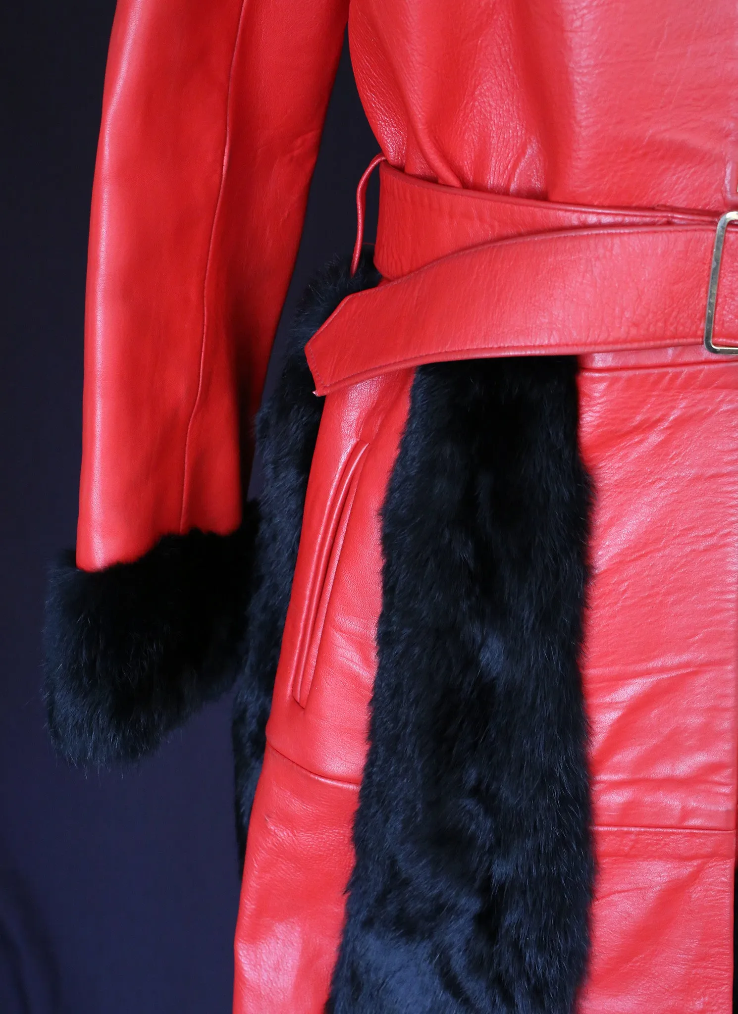 Vintage 1960s Red Leather Fur Coat