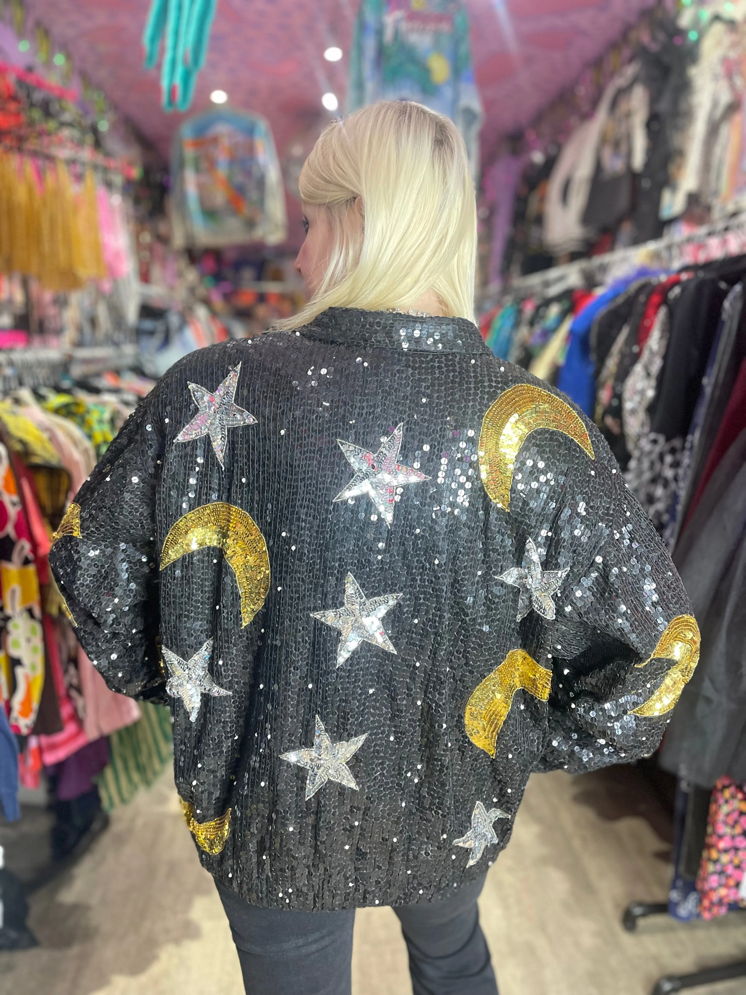 Vintage 90’s Sequin Celestial Pearl Beaded Bomber Jacket