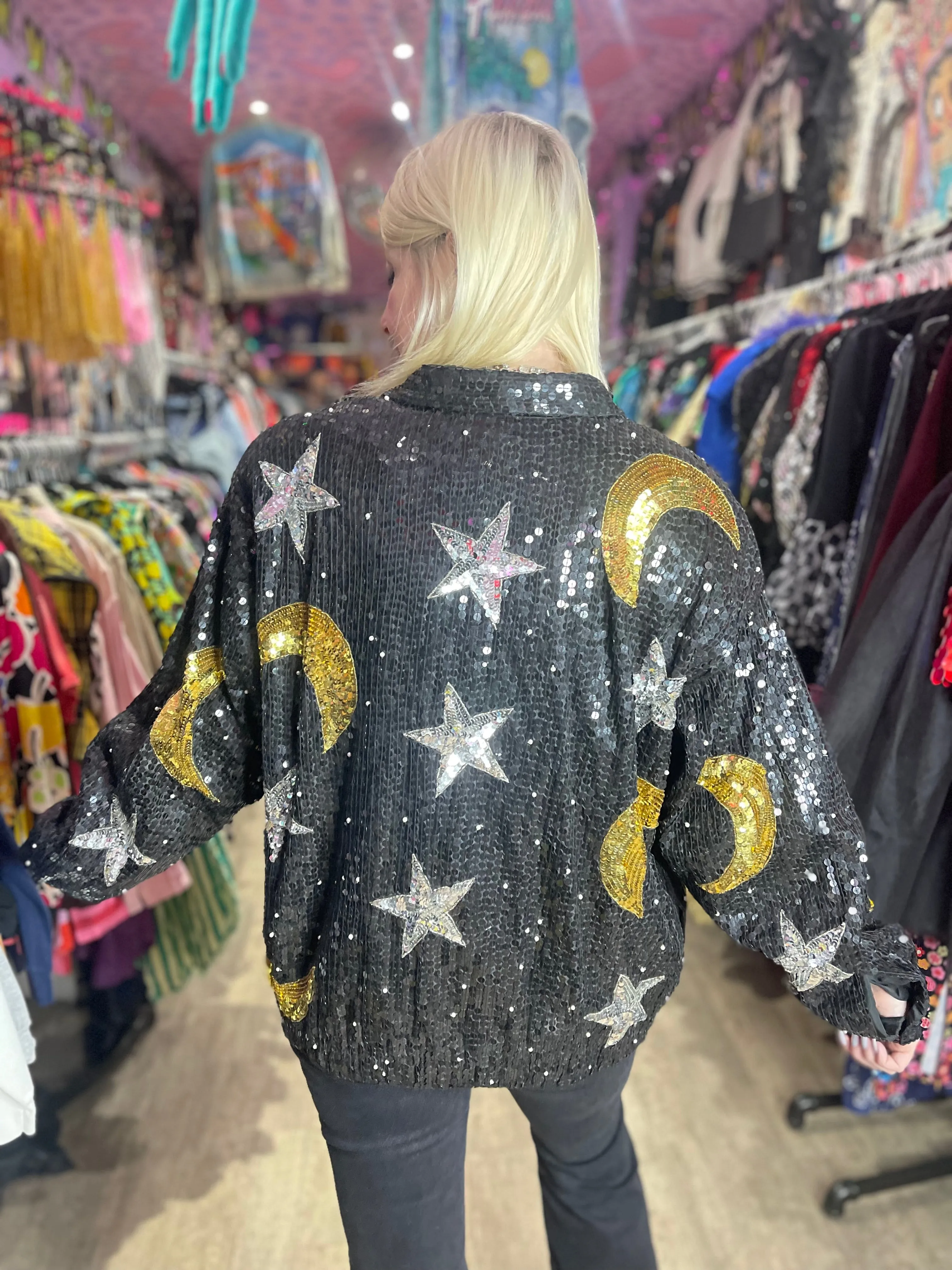 Vintage 90’s Sequin Celestial Pearl Beaded Bomber Jacket