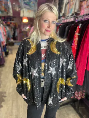 Vintage 90’s Sequin Celestial Pearl Beaded Bomber Jacket