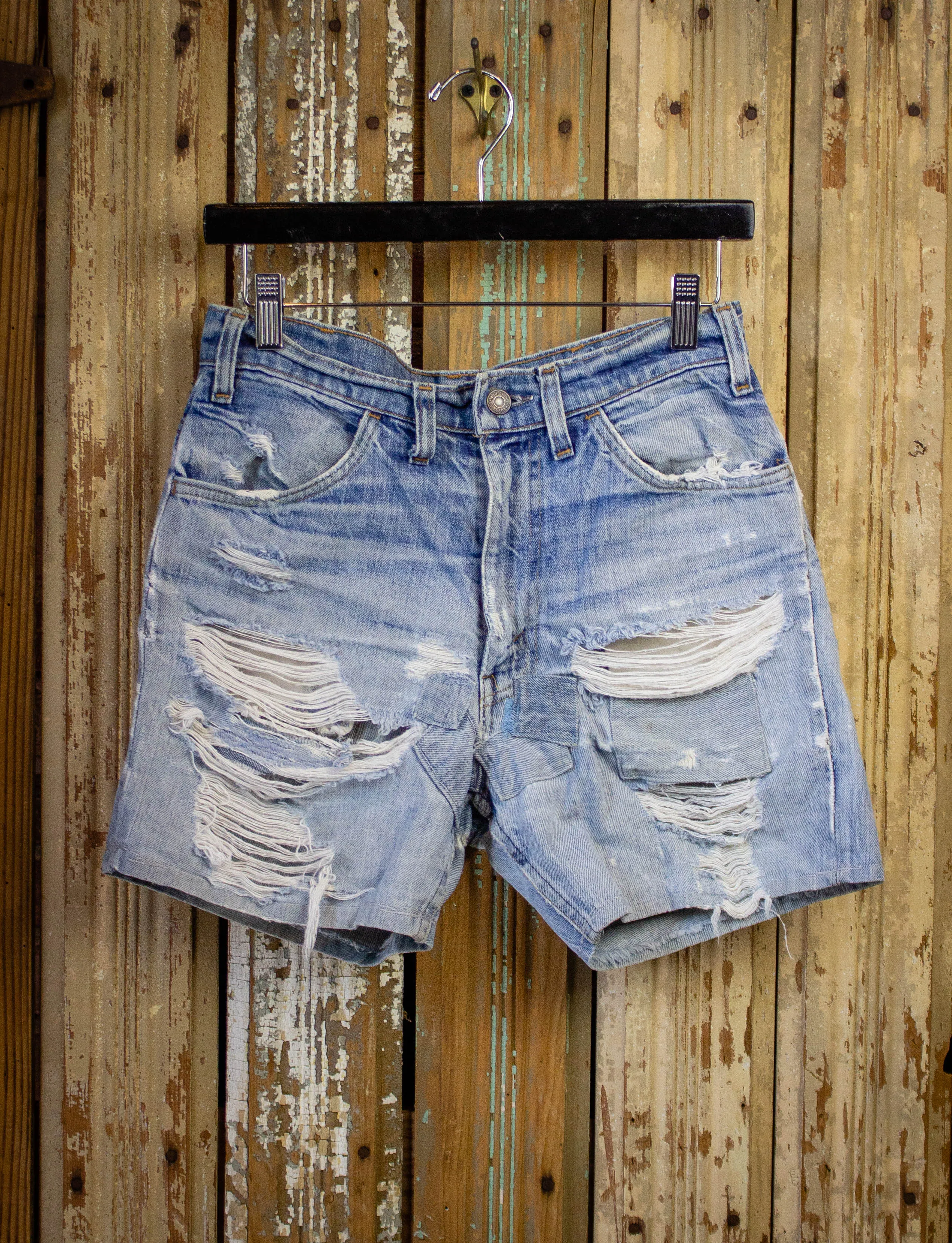 Vintage Levi's Orange Tab Hemmed Denim Shorts 70s Light Wash 29w