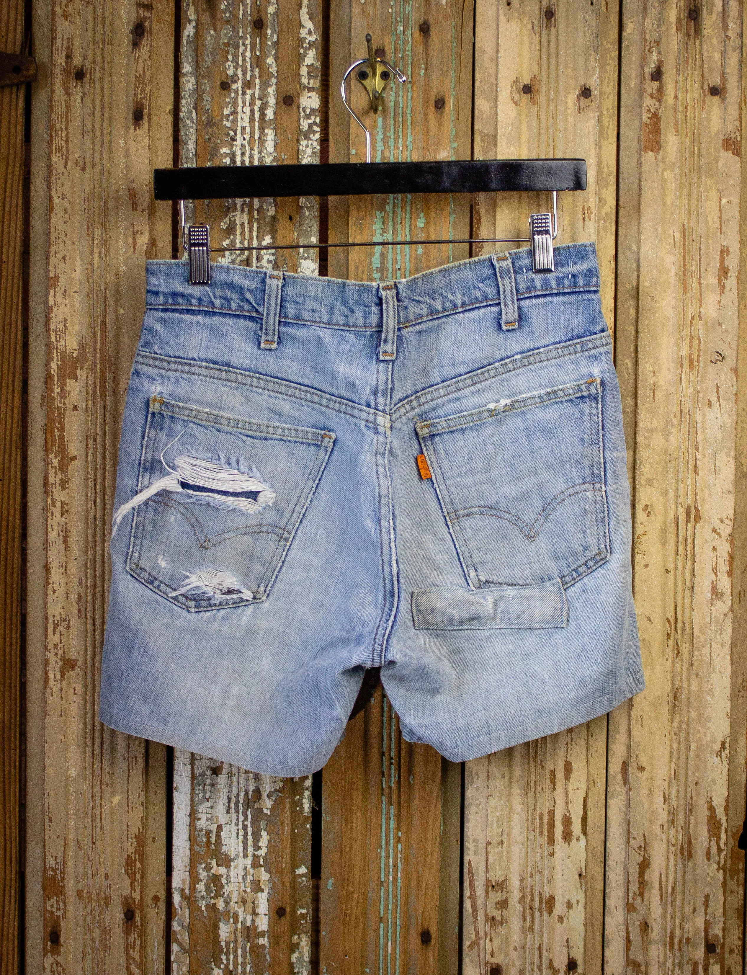 Vintage Levi's Orange Tab Hemmed Denim Shorts 70s Light Wash 29w