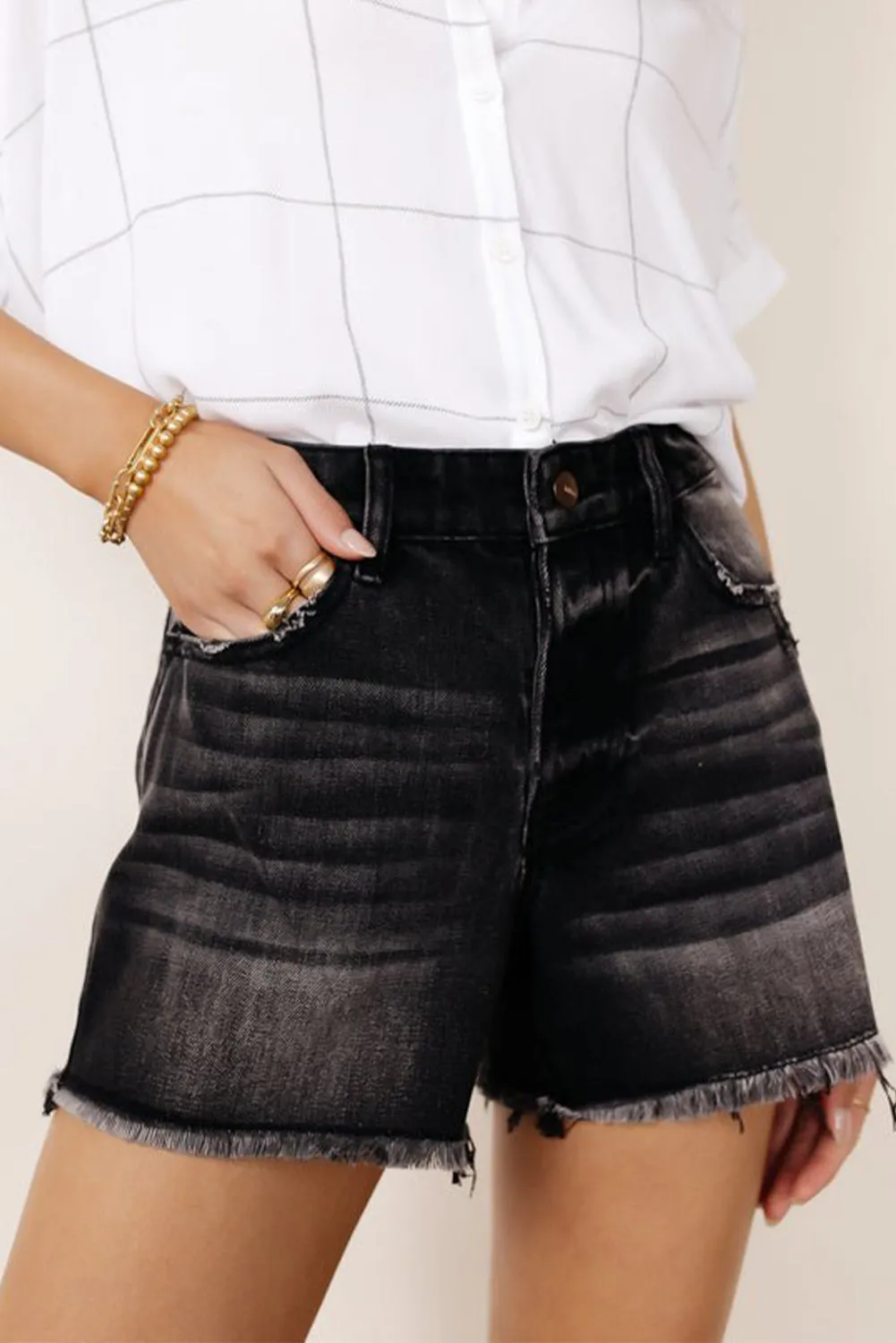 Vintage Washed High Waist Frayed Cutoff Denim Shorts