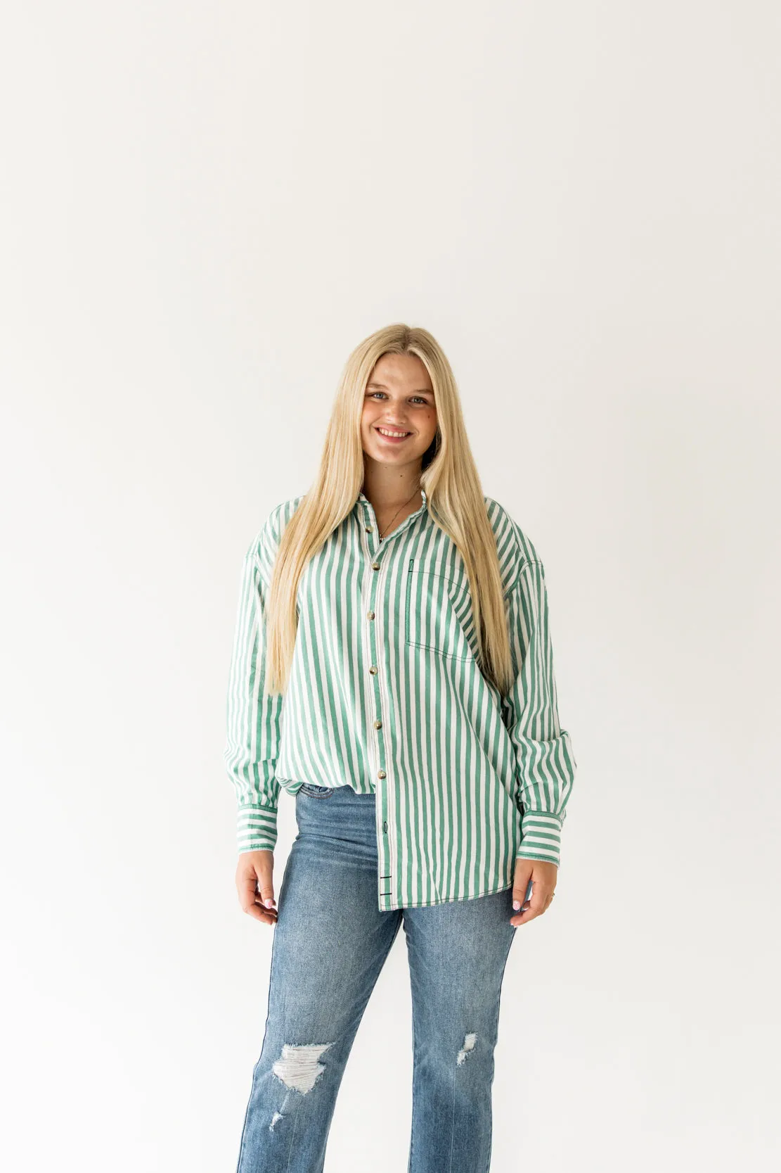 We The Free Freddie Striped Shirt | French Green Combo