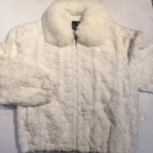 Winter Fur Diamond White Mink Jacket w/ Fox Collar