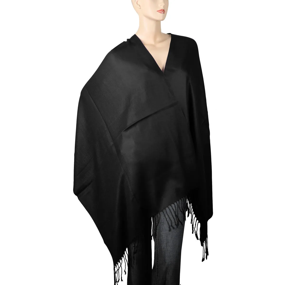 Women's Soft Solid Color Pashmina Shawl Wrap Scarf - Black