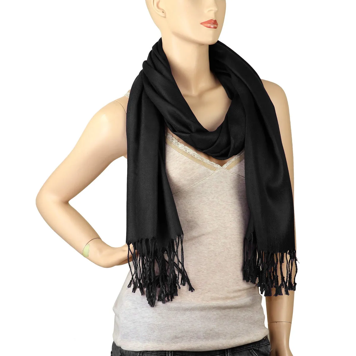 Women's Soft Solid Color Pashmina Shawl Wrap Scarf - Black