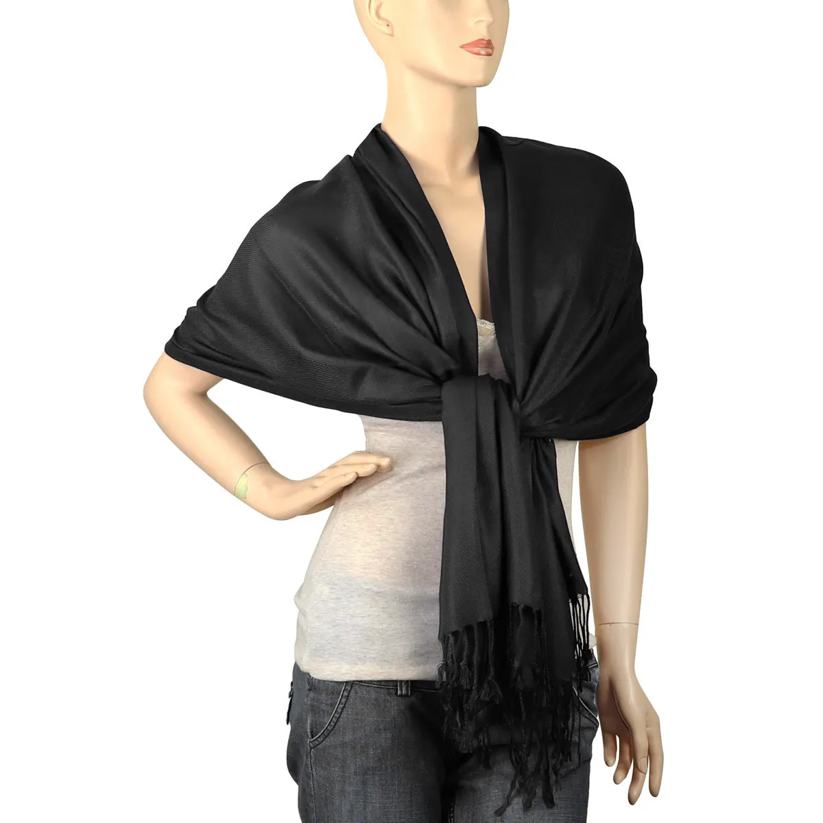 Women's Soft Solid Color Pashmina Shawl Wrap Scarf - Black