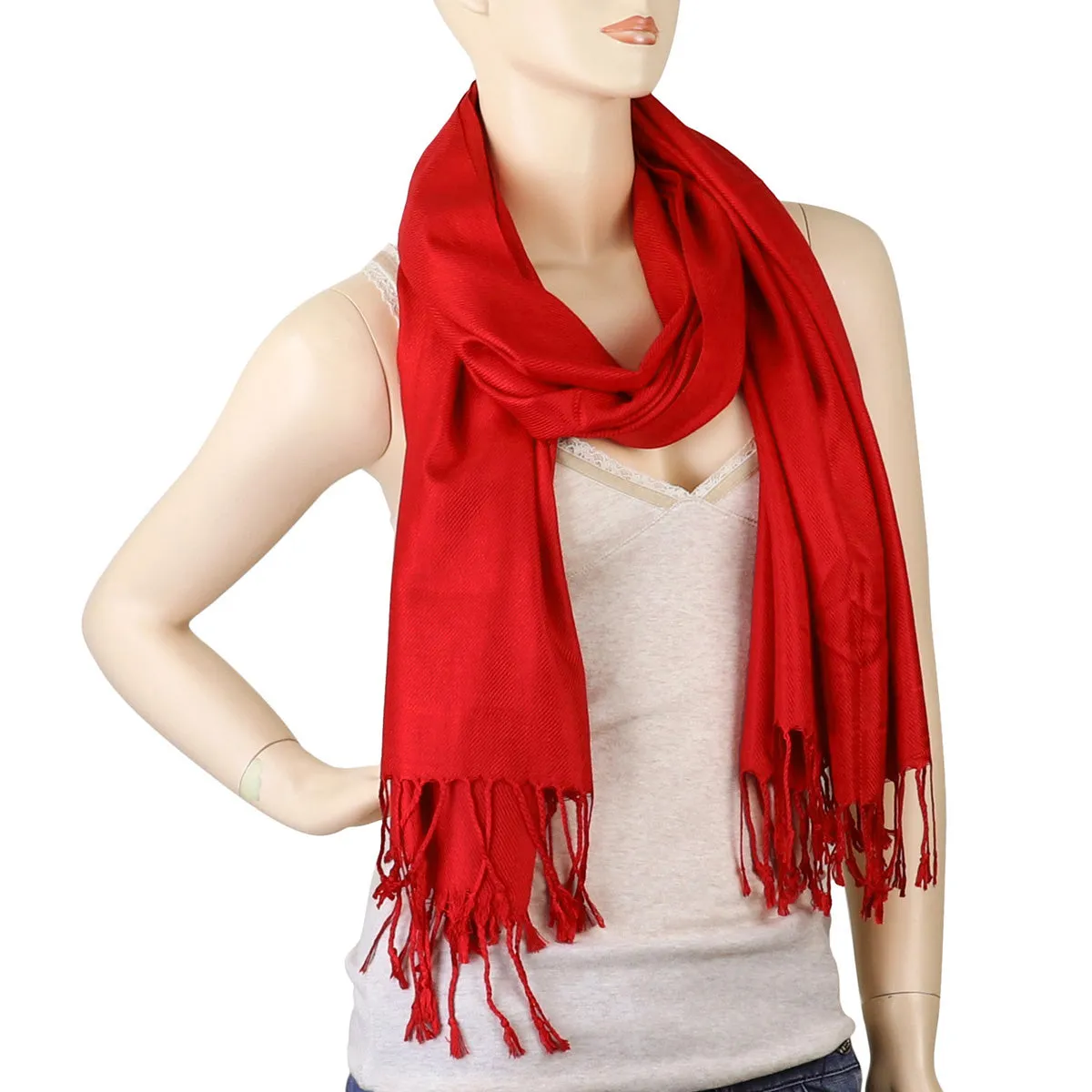 Women's Soft Solid Color Pashmina Shawl Wrap Scarf - Red