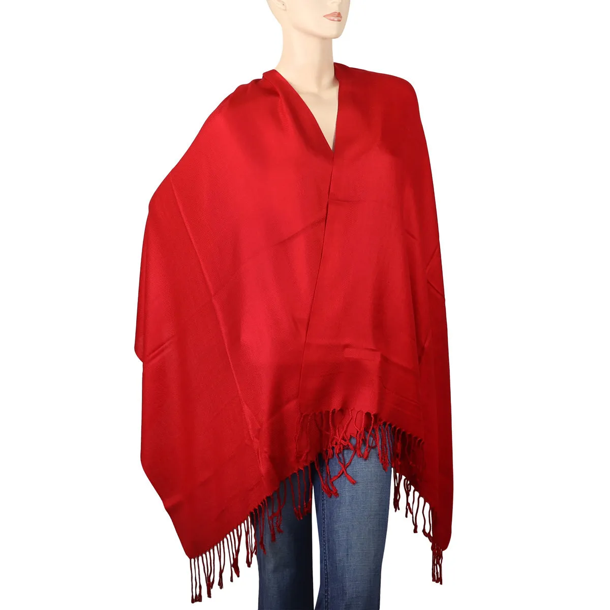 Women's Soft Solid Color Pashmina Shawl Wrap Scarf - Red