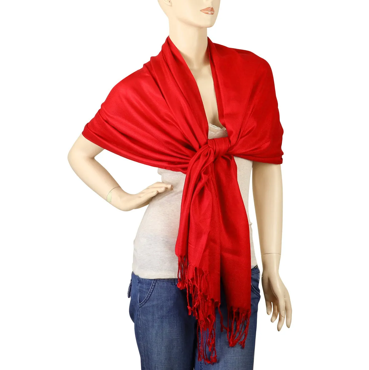 Women's Soft Solid Color Pashmina Shawl Wrap Scarf - Red