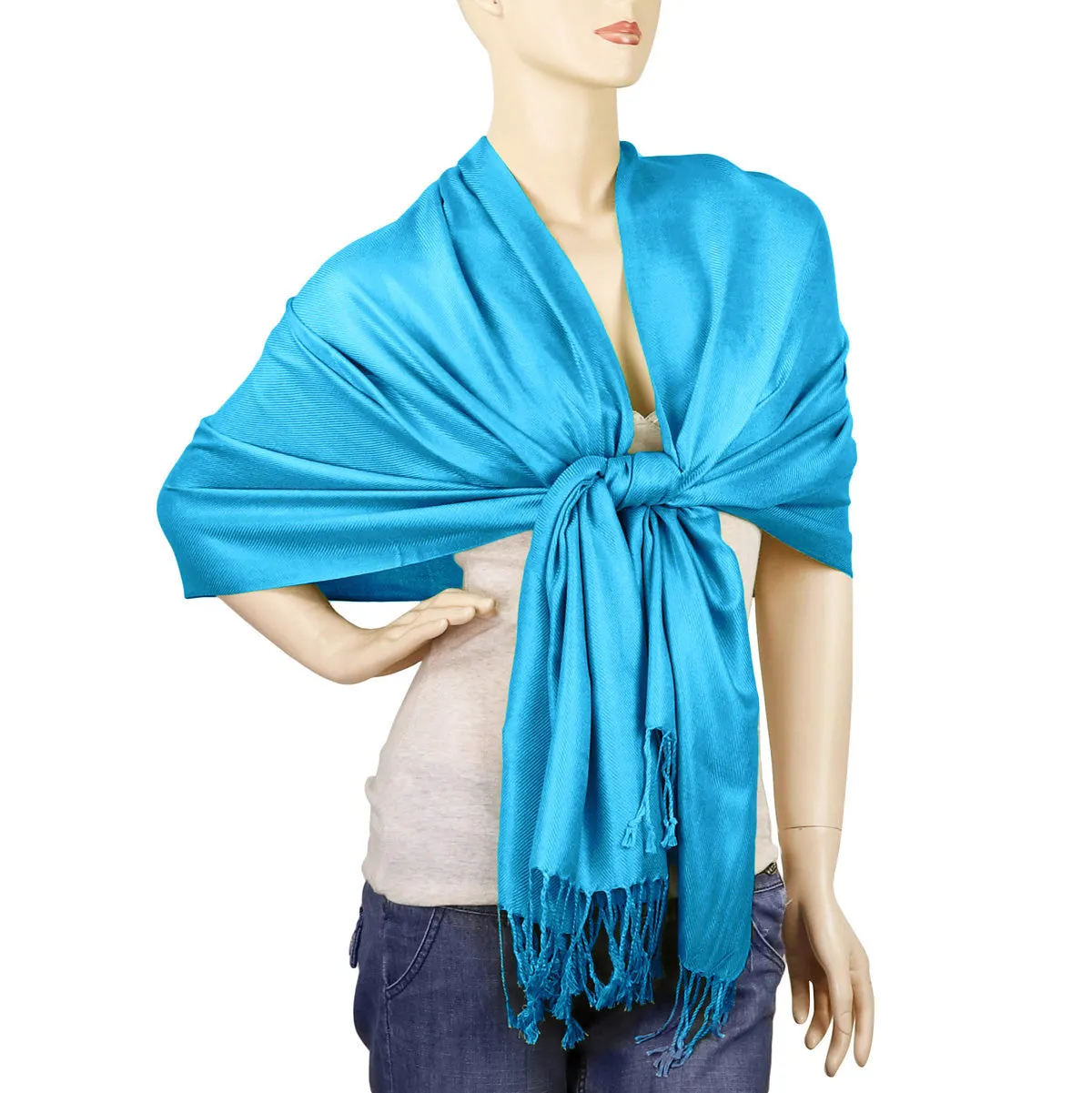 Women's Soft Solid Color Pashmina Shawl Wrap Scarf - Turquoise