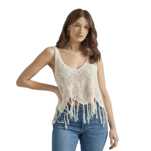 Wrangler Women's Crochet Fringe Cream Vest